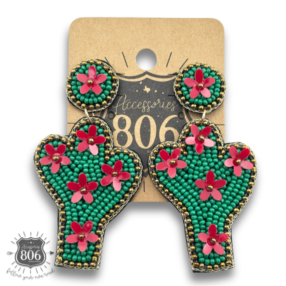 Seed bead cactus earring - LC