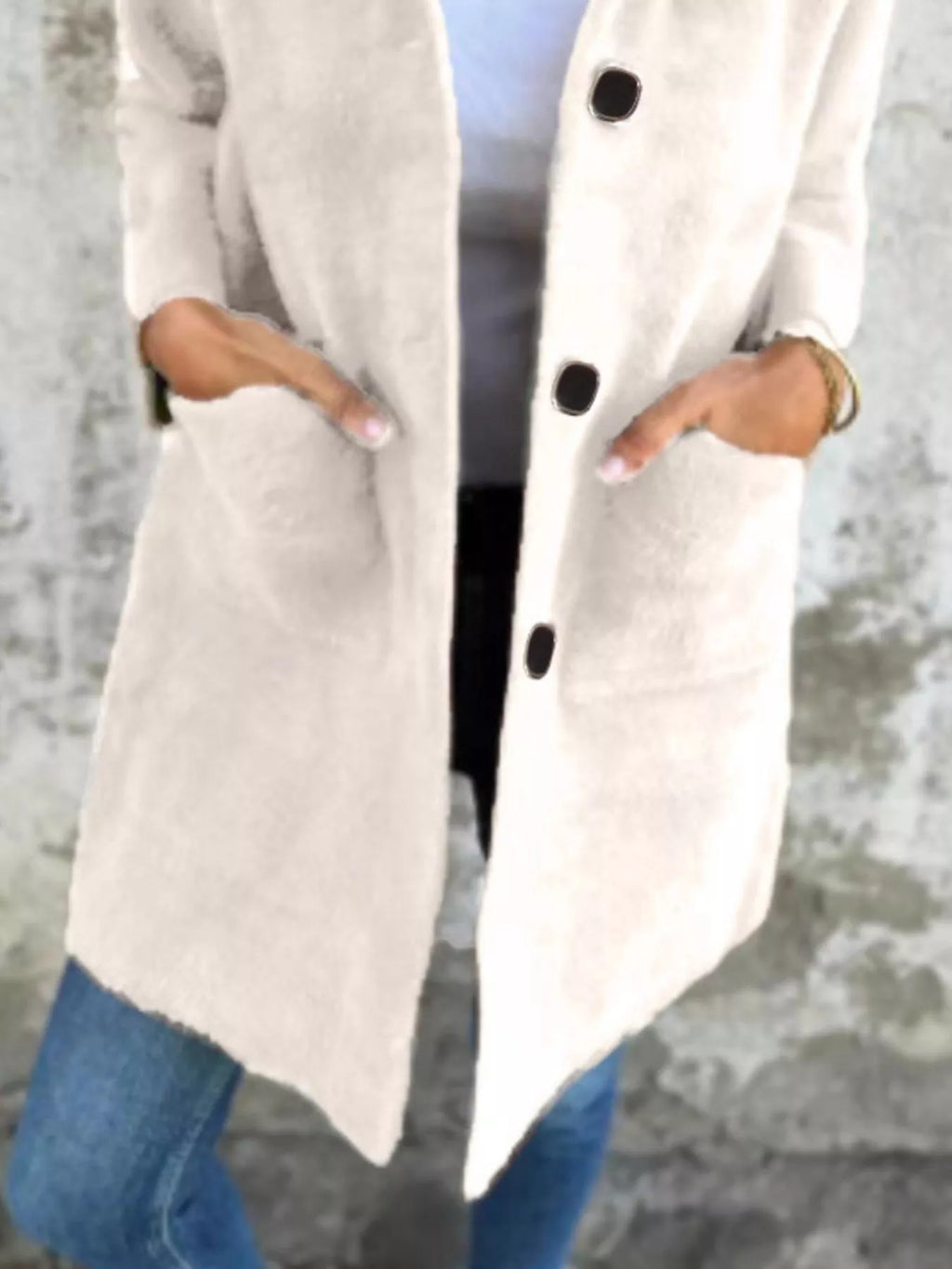 Full Size Button-Down Long Sleeve Longline Coat Plus Size