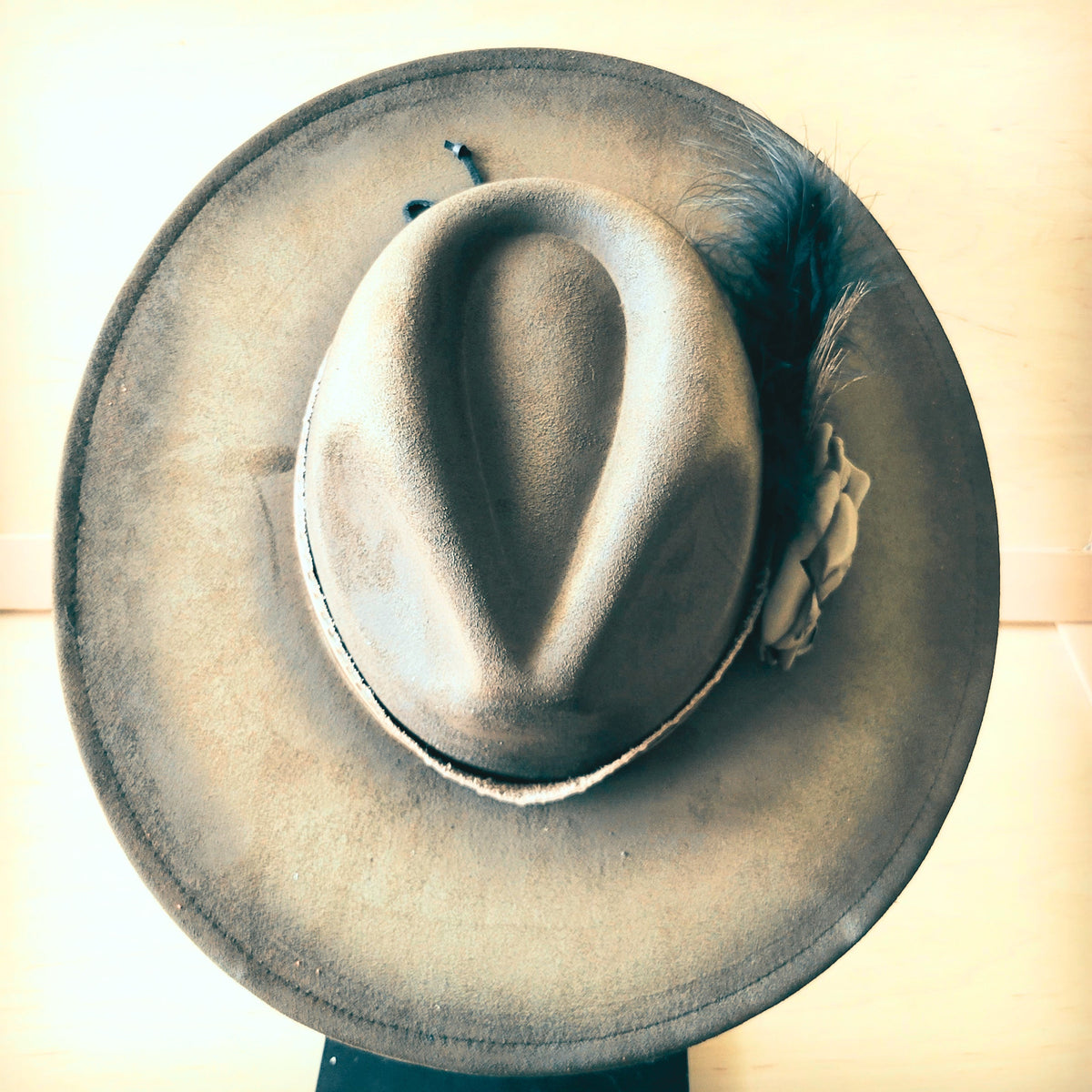 Hand-Painted Distressed Boho Western Cowgirl Hat & Band-Olive 987n