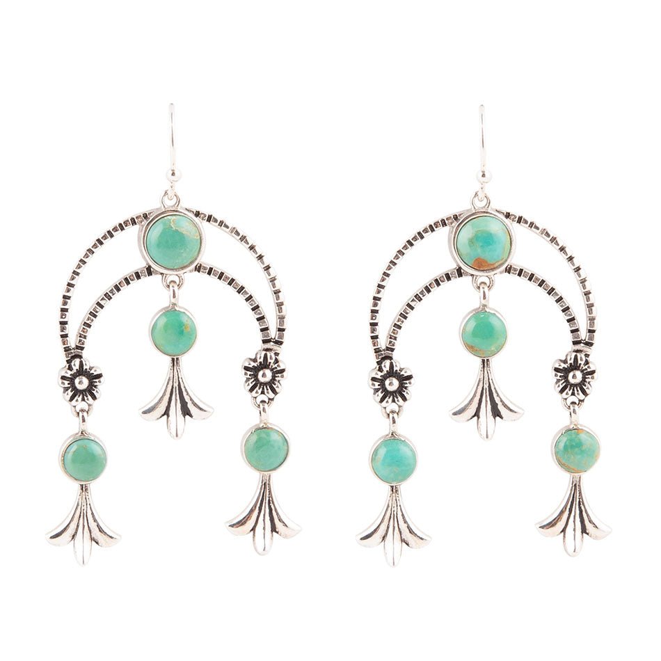Floral Chandelier Blue Turquoise and Sterling Silver Earrings