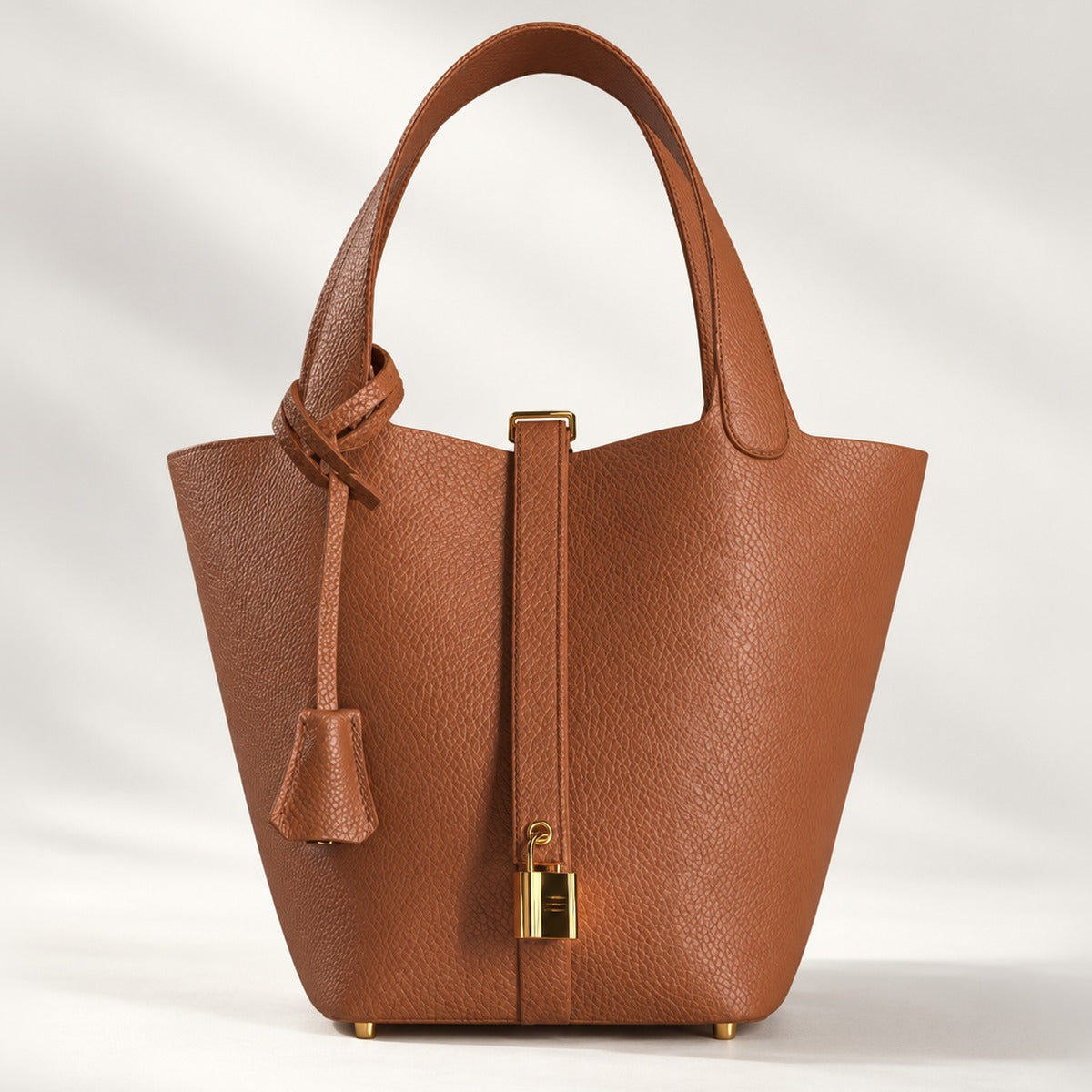 Leather Bucket Bag with Drawstring Pouch – Leather Satchel, Everyday Handbag with Mini Lock Design