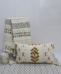 Vibhsa Embroidered Lumbar Pillow 14x24 with Tassels, Ivory & Mustard